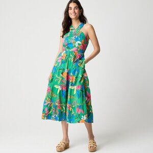 J. Crew Printed Tiered Halter Midi Dress in Bright Clover Multi